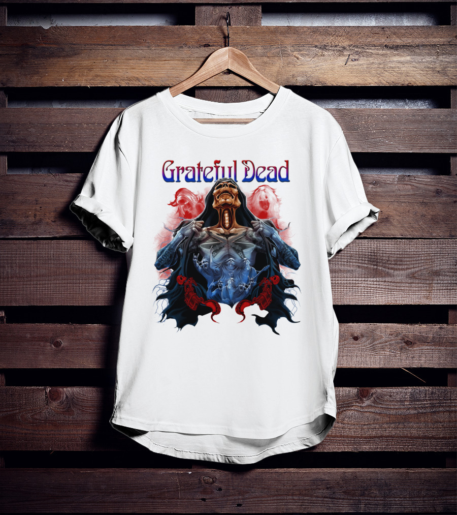 Grateful Dead Skeleton Artwork With Red And Blue T-Shirt