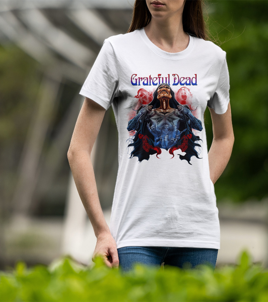 Grateful Dead Skeleton Artwork With Red And Blue T-Shirt