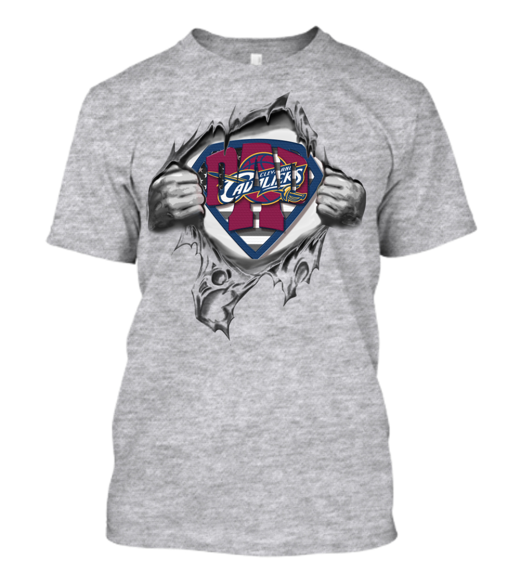 Cleveland Cavaliers SUPERDAD Emblem With Ripped Chest T-Shirt