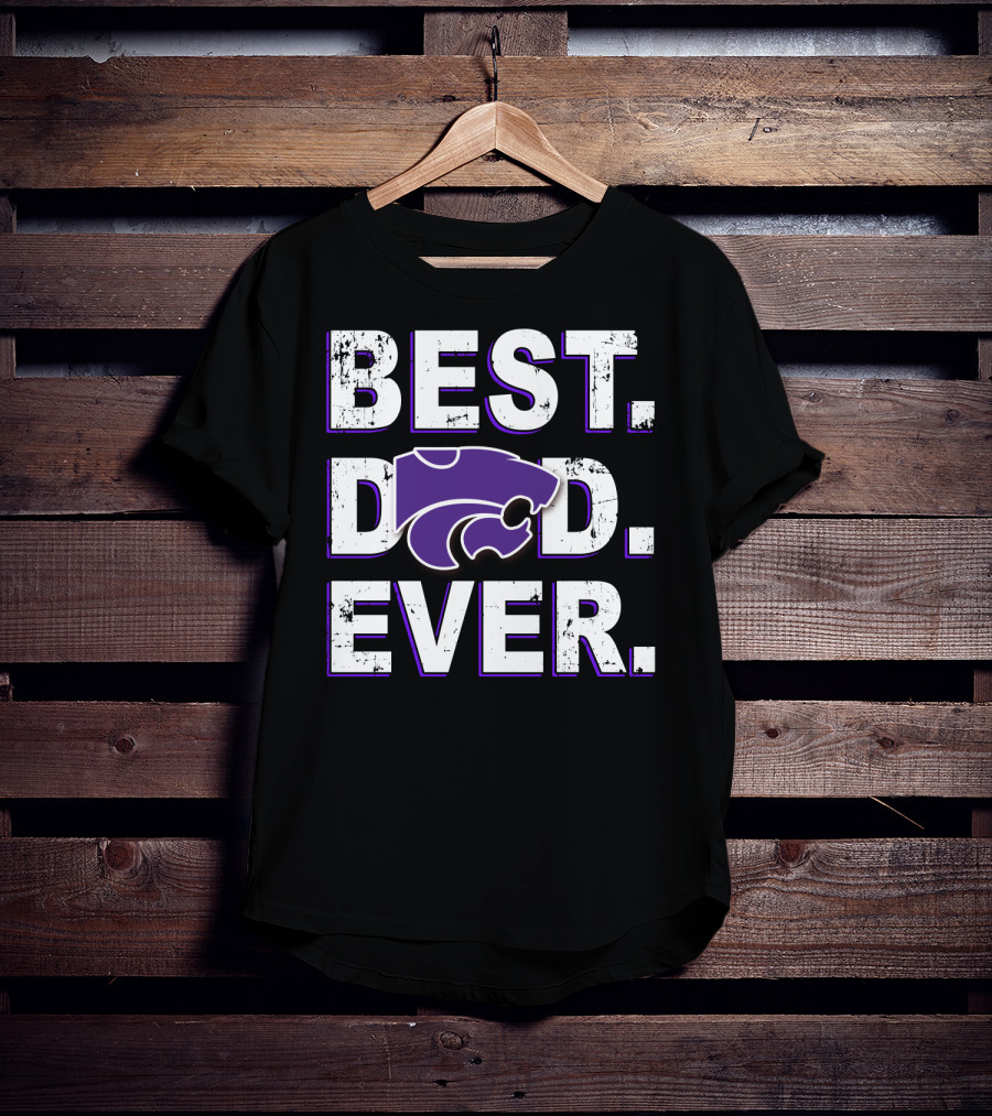 Best Dad Ever Kansas State Wildcats Logo Purple Letters T-Shirt