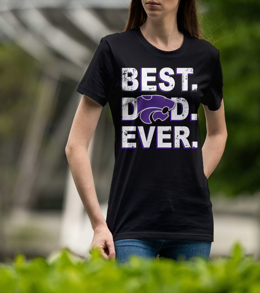 Best Dad Ever Kansas State Wildcats Logo Purple Letters T-Shirt