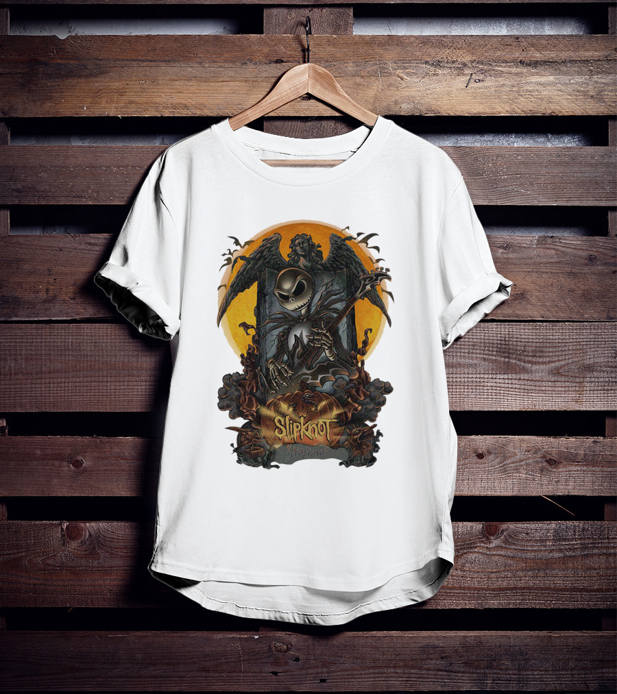 Jack Skellington Slipknot Guitar Angel Halloween Pumpkin Scene T-Shirt
