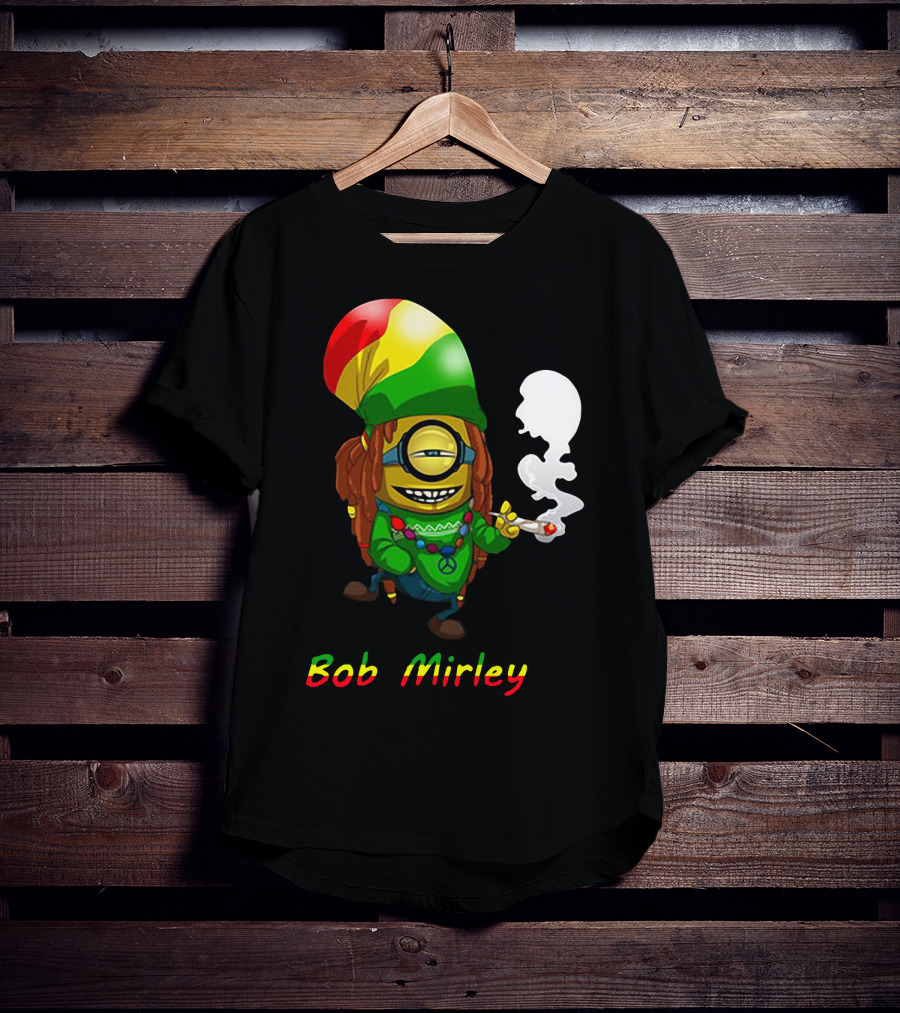 Bob Mirley Minion With Rasta Colors Smoking And Peace Necklace T-Shirt
