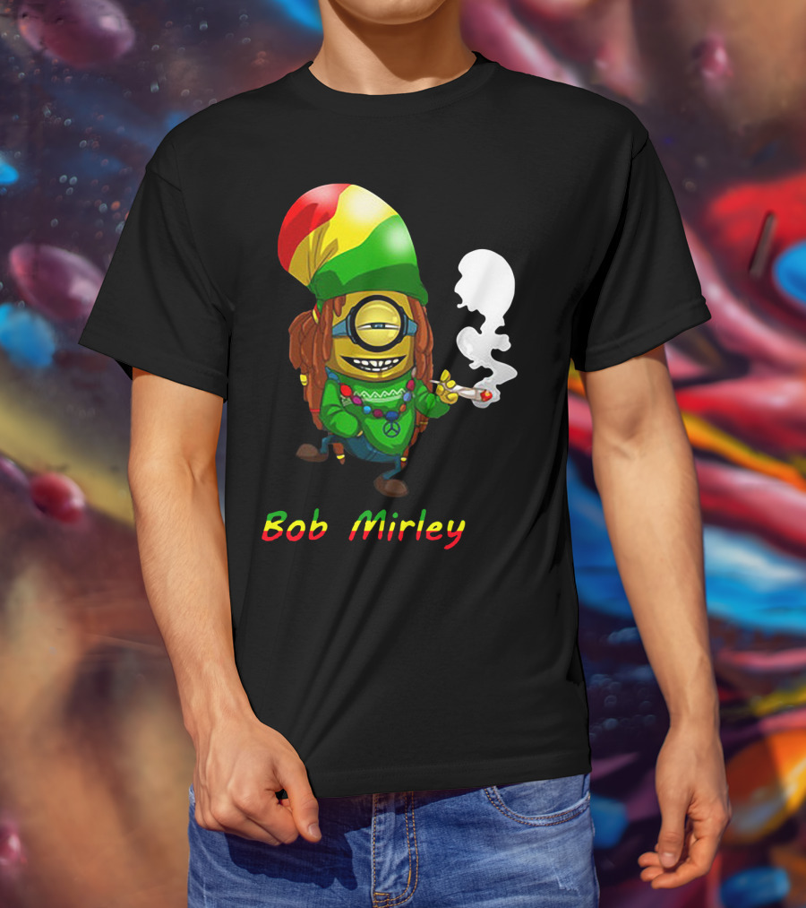 Bob Mirley Minion With Rasta Colors Smoking And Peace Necklace T-Shirt