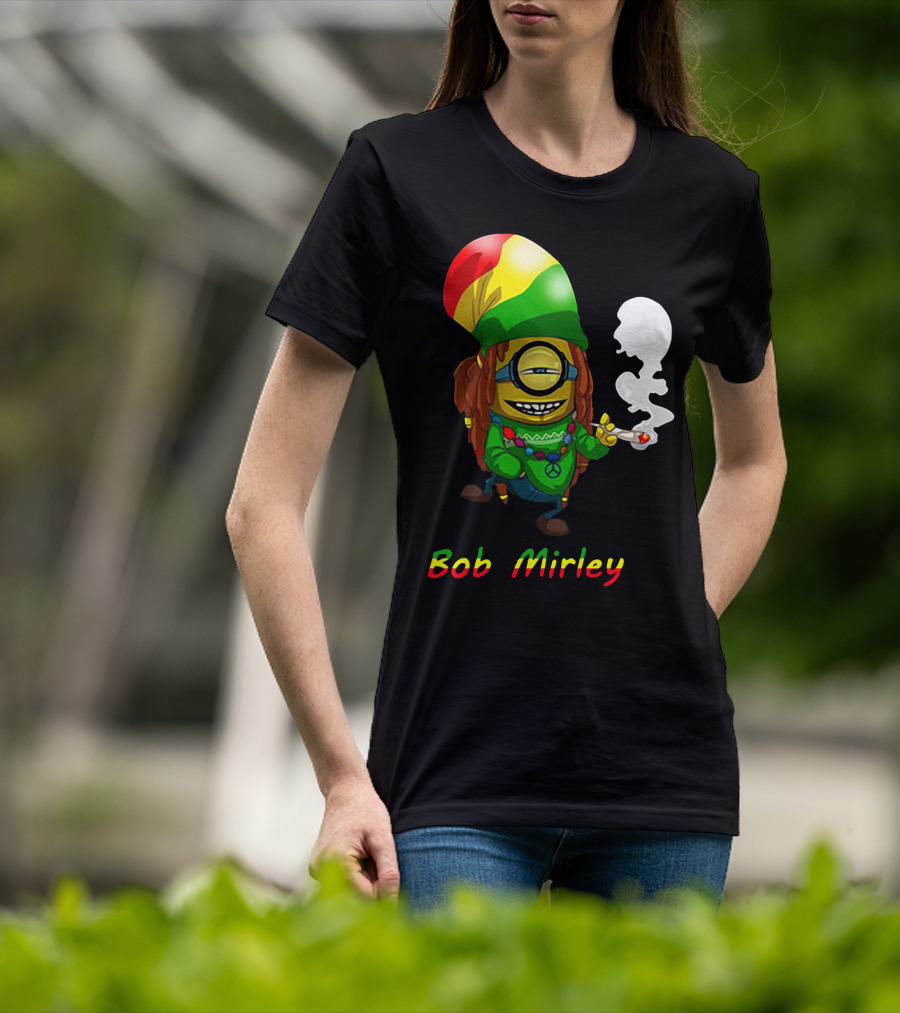 Bob Mirley Minion With Rasta Colors Smoking And Peace Necklace T-Shirt