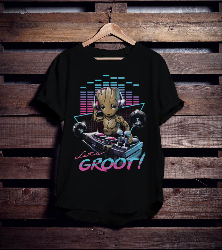 Let's Groot DJ Mixing Groot With Headphones Music Visuals T-Shirt