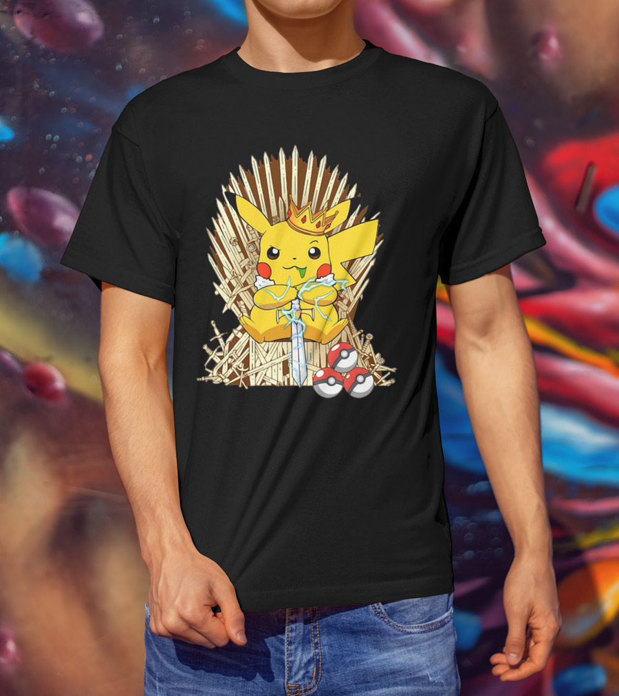 Pikachu Throne King With Sword And Pokeballs Game Of Thrones Style T-Shirt