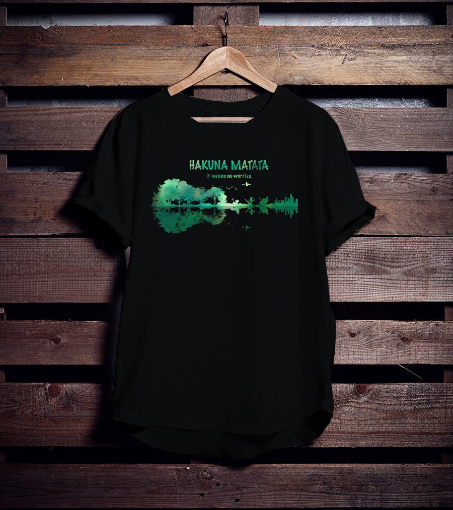 Hakuna Matata It Means No Worries Green Nature Silhouette With Wildlife Reflections T-Shirt