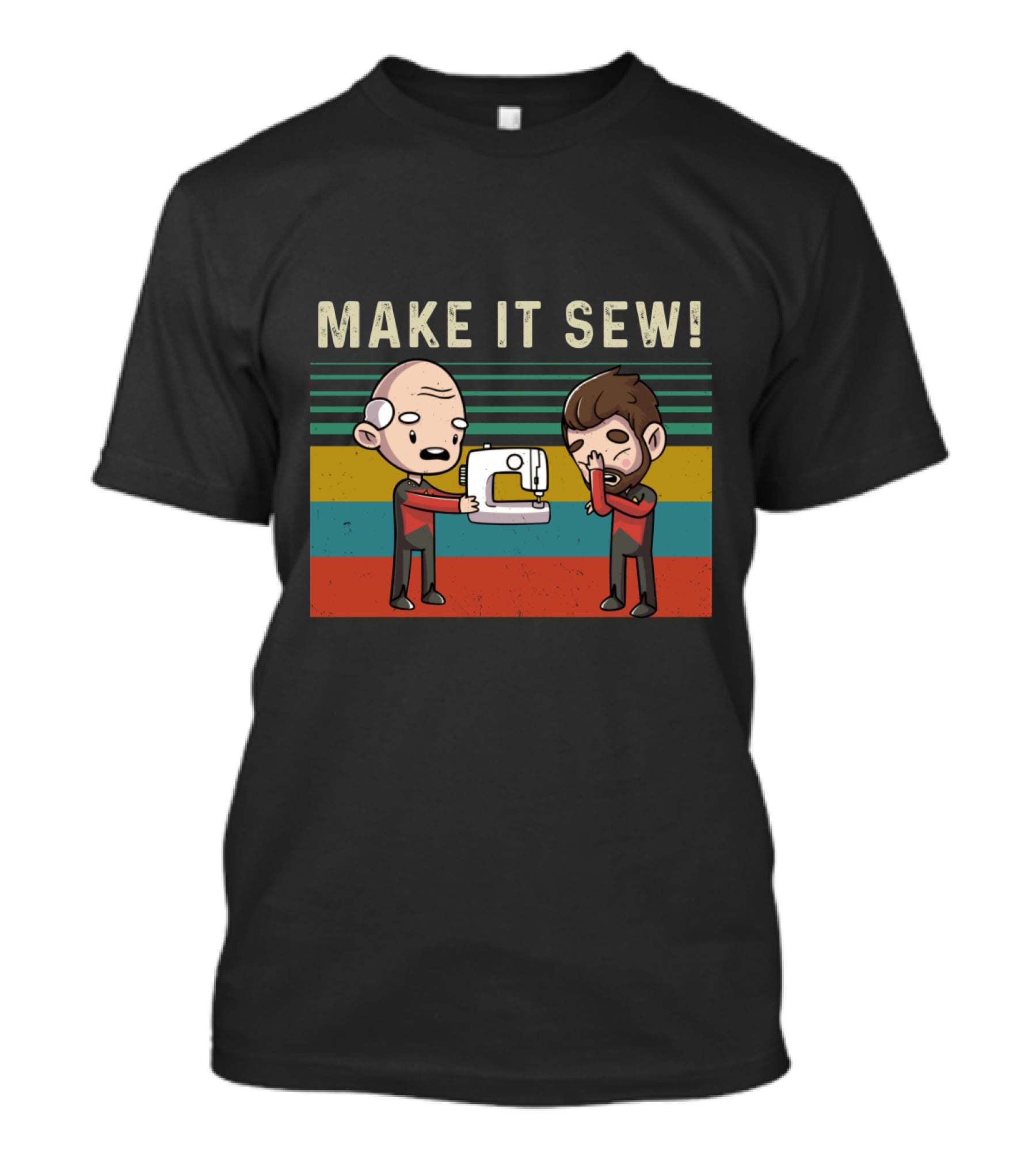 Make It Sew Featuring William Riker And Jean Luc Picard Sewing Machine T-Shirt