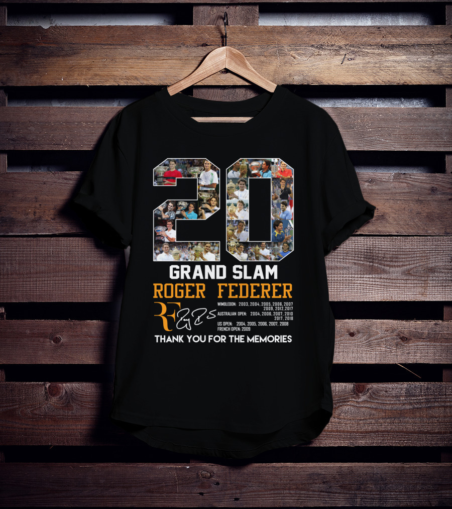 20 Grand Slam Roger Federer Wimbledon Australian US French Open Thank You For The Memories T-Shirt