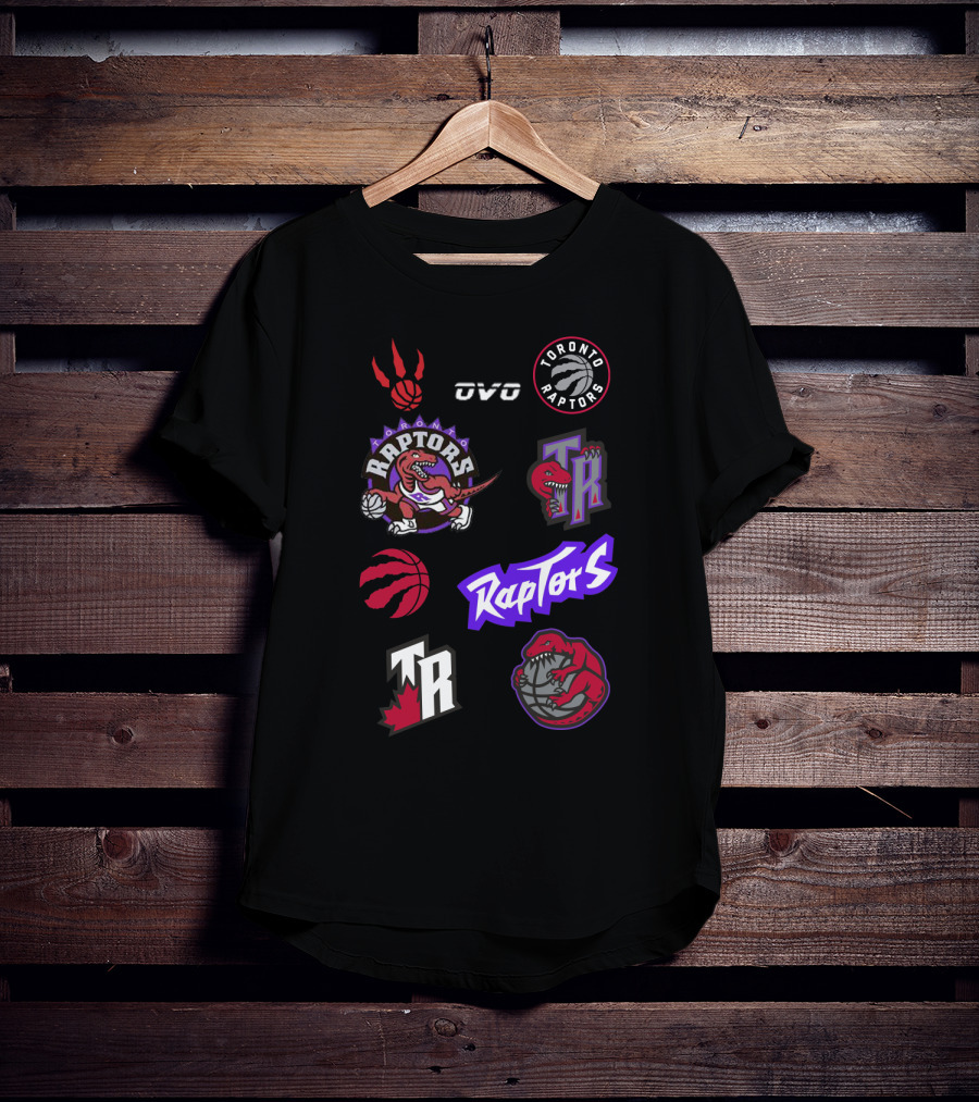 Toronto Raptors Logos Collection Including OVO Partnership And Dinosaur Iconography T-Shirt