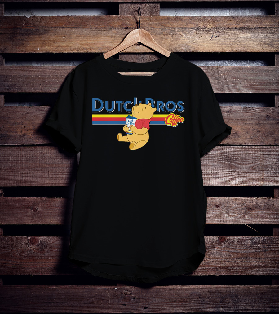 Dutch Bros Coffee Winnie The Pooh Sipping Drink T-Shirt