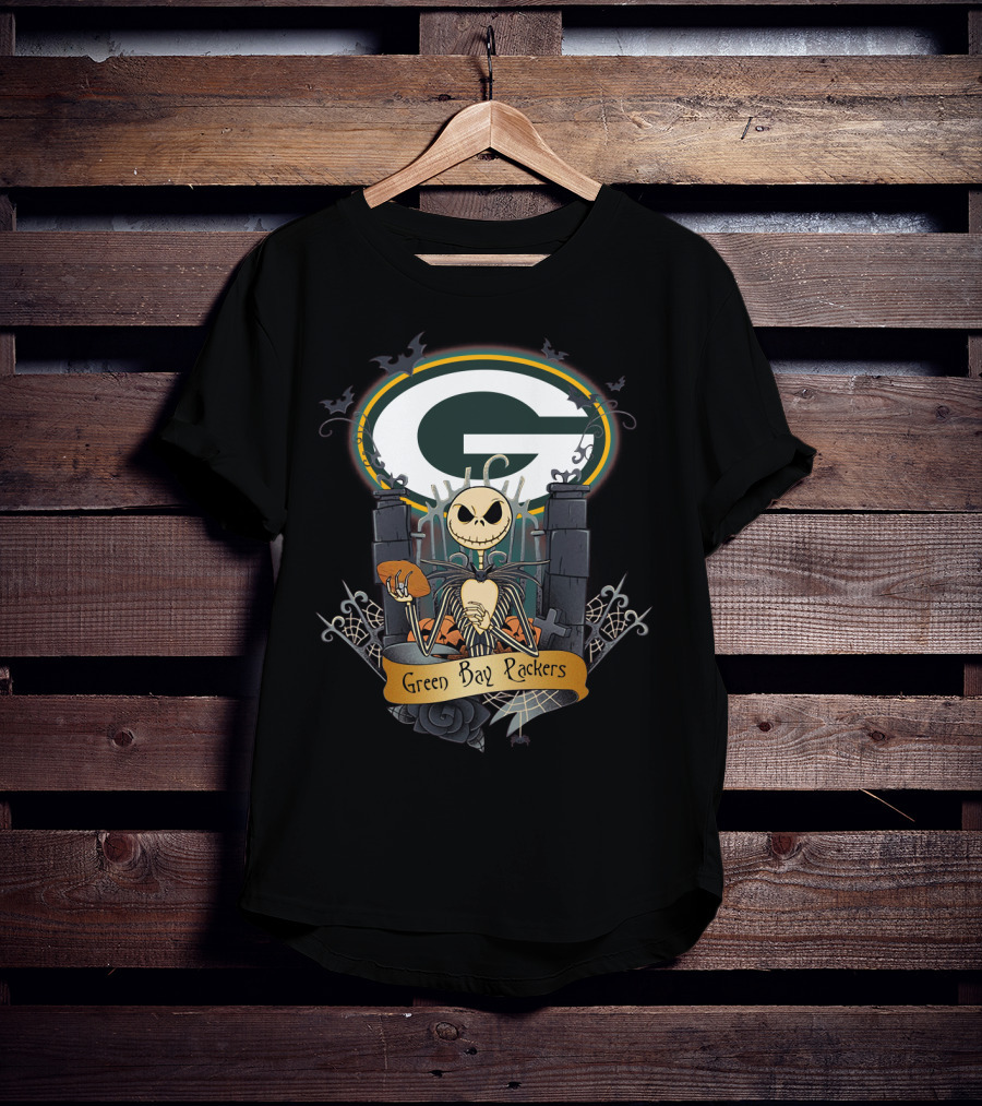 Green Bay Packers Jack Skellington Football Crossover T-Shirt