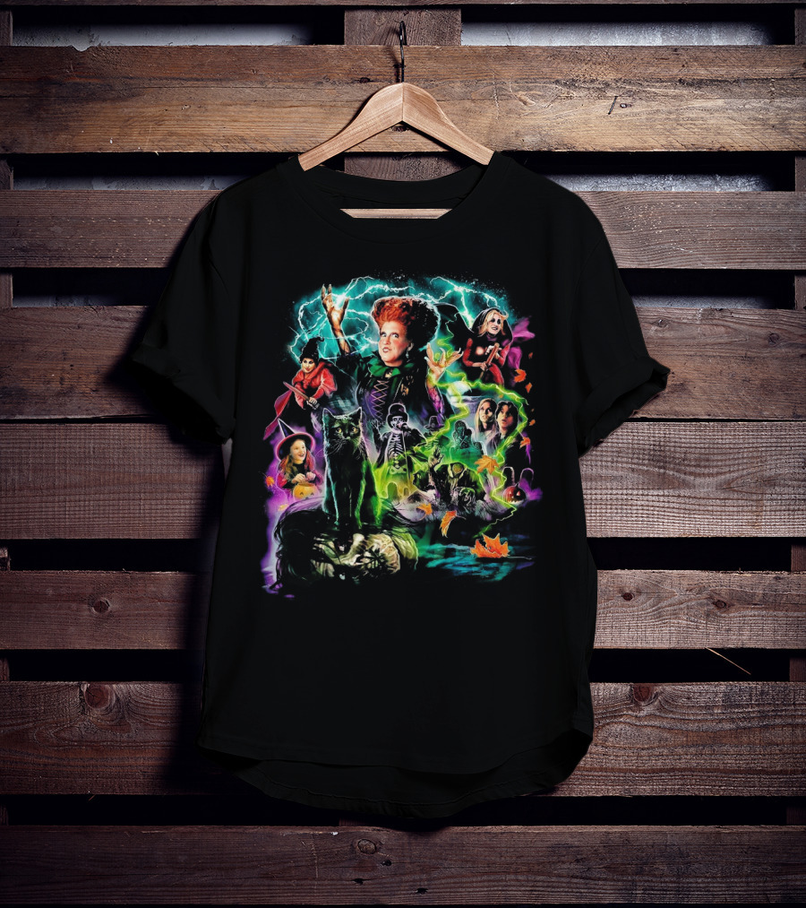 Hocus Pocus Movie Characters Halloween Magic With Witches And Black Cat T-Shirt