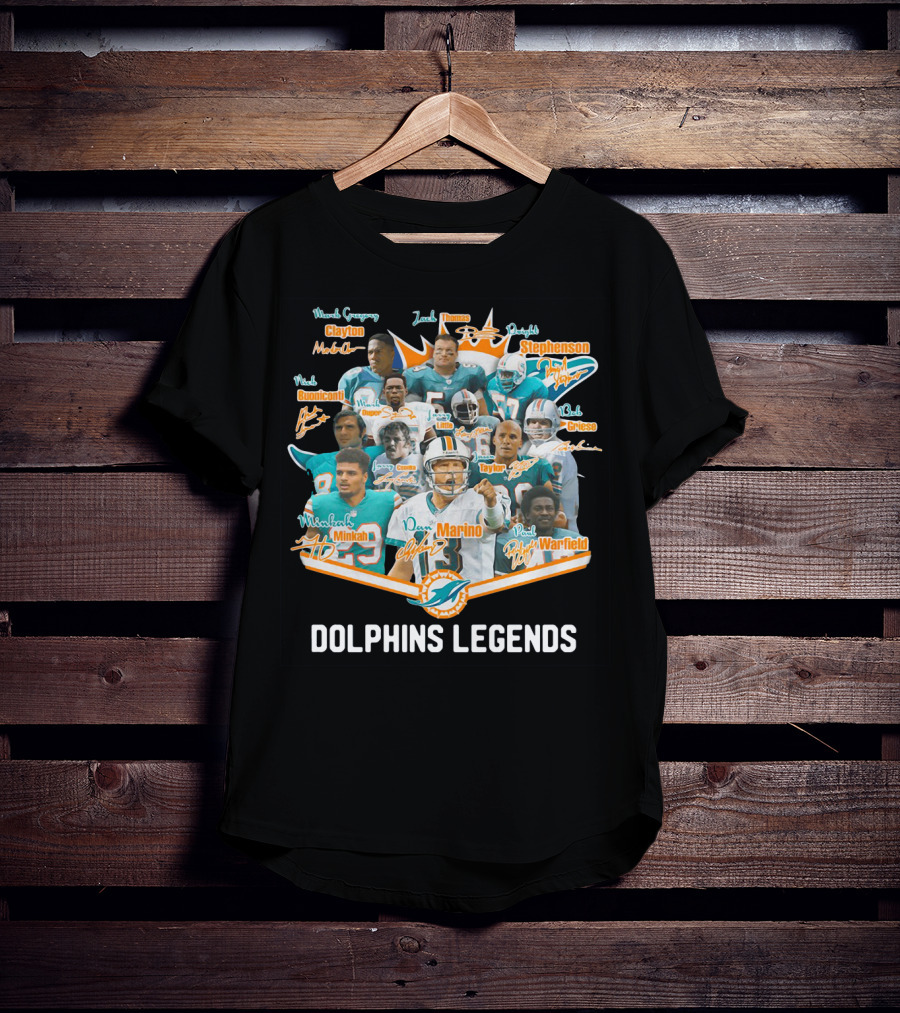 Dolphins Legends Marino Minkah Stephenson Buoniconti Warfield Gase Griese Taylor Thomas Clayton Mandich T-Shirt