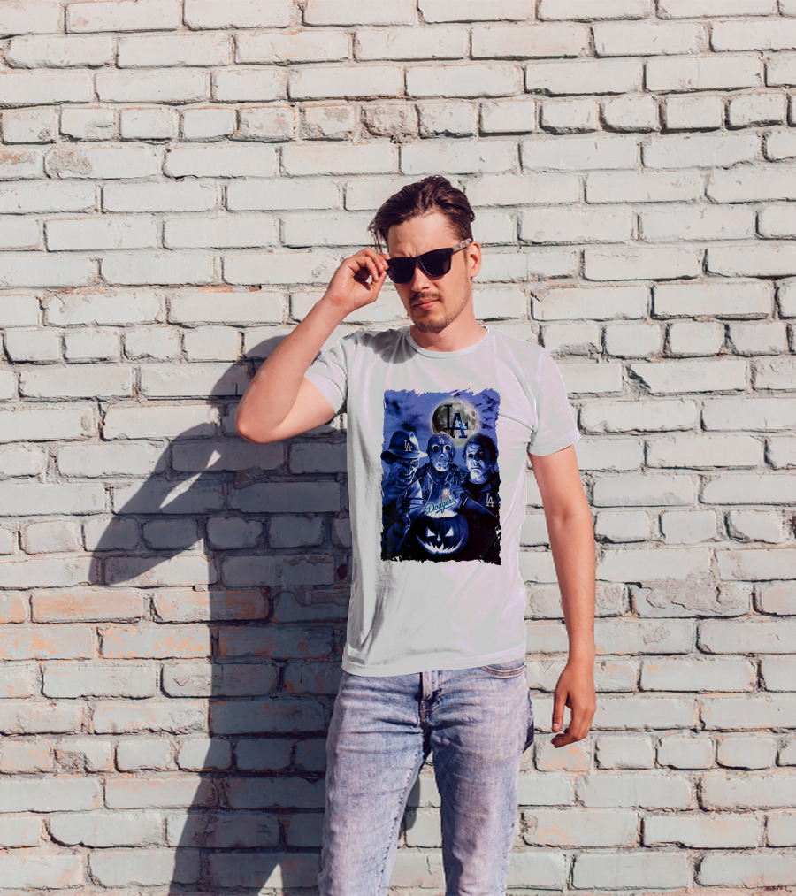 Los Angeles Dodgers Horror Icons Halloween Moon T-Shirt