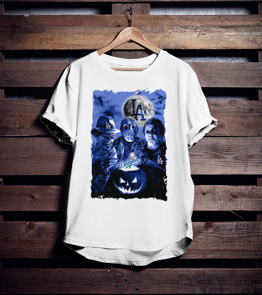 Los Angeles Dodgers Horror Icons Halloween Moon T-Shirt
