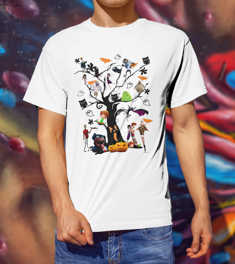 Hotel Transylvania 3 Halloween Tree Characters And Symbols With Pumpkins And Bats T-Shirt