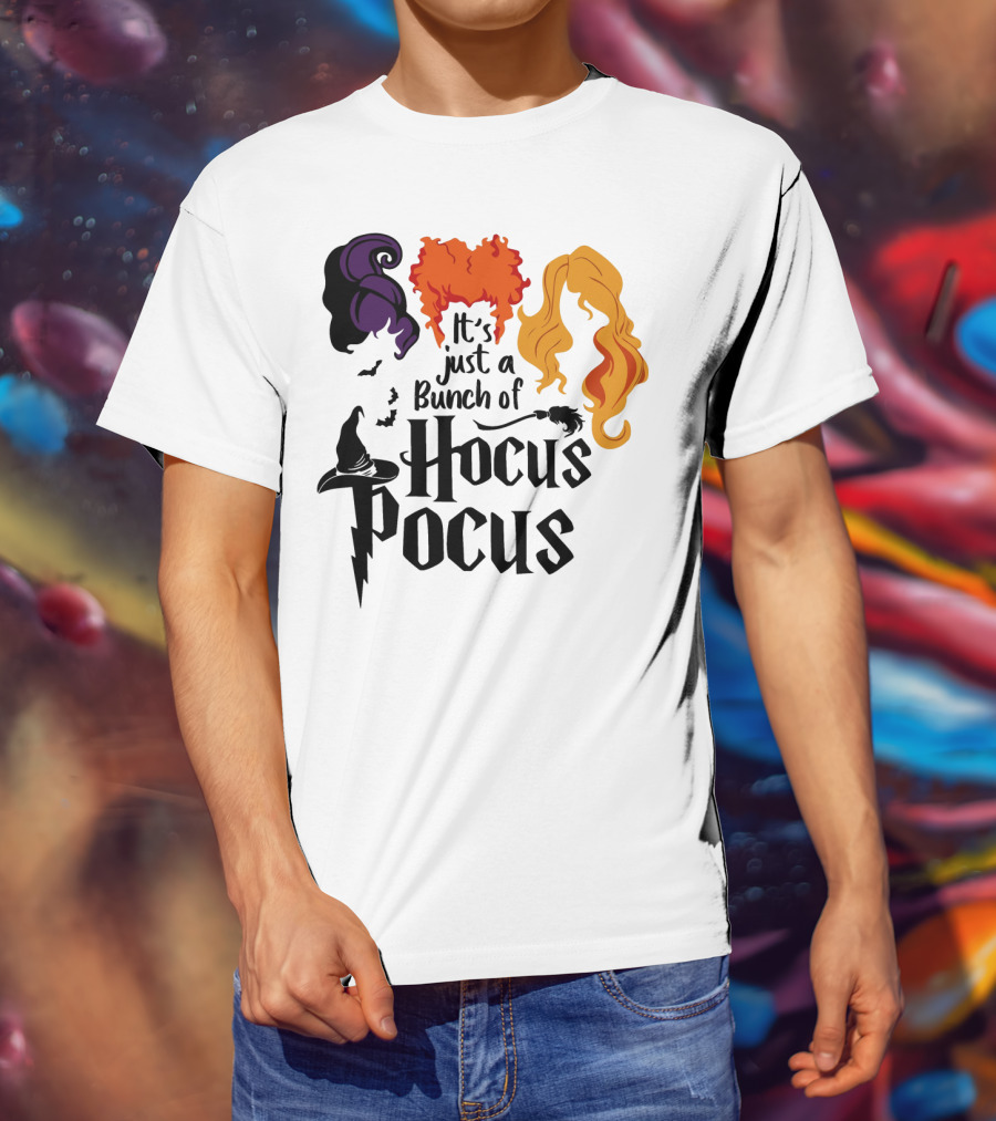 Hocus Pocus It's Just A Bunch Of Witch Hair Silhouettes With Hats And Bats T-Shirt