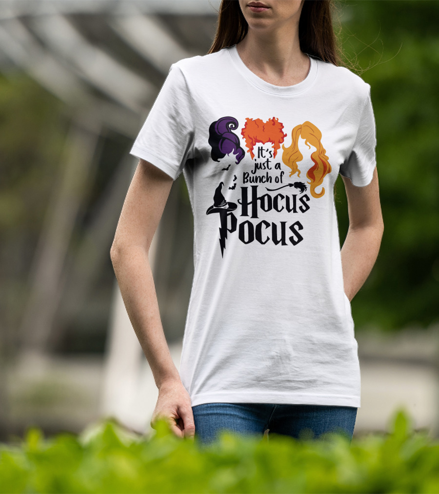 Hocus Pocus It's Just A Bunch Of Witch Hair Silhouettes With Hats And Bats T-Shirt
