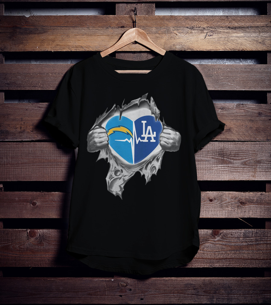 Los Angeles Chargers Dodgers Heart Ekg Pulse T-Shirt