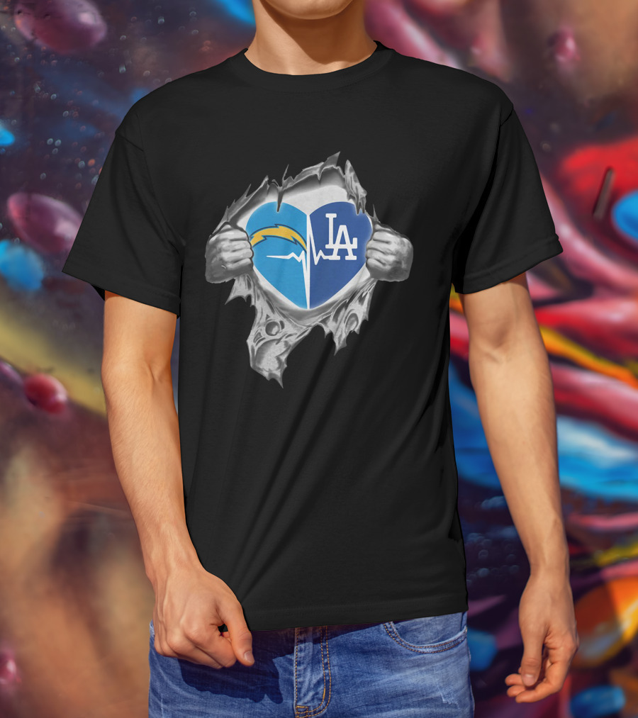 Los Angeles Chargers Dodgers Heart Ekg Pulse T-Shirt