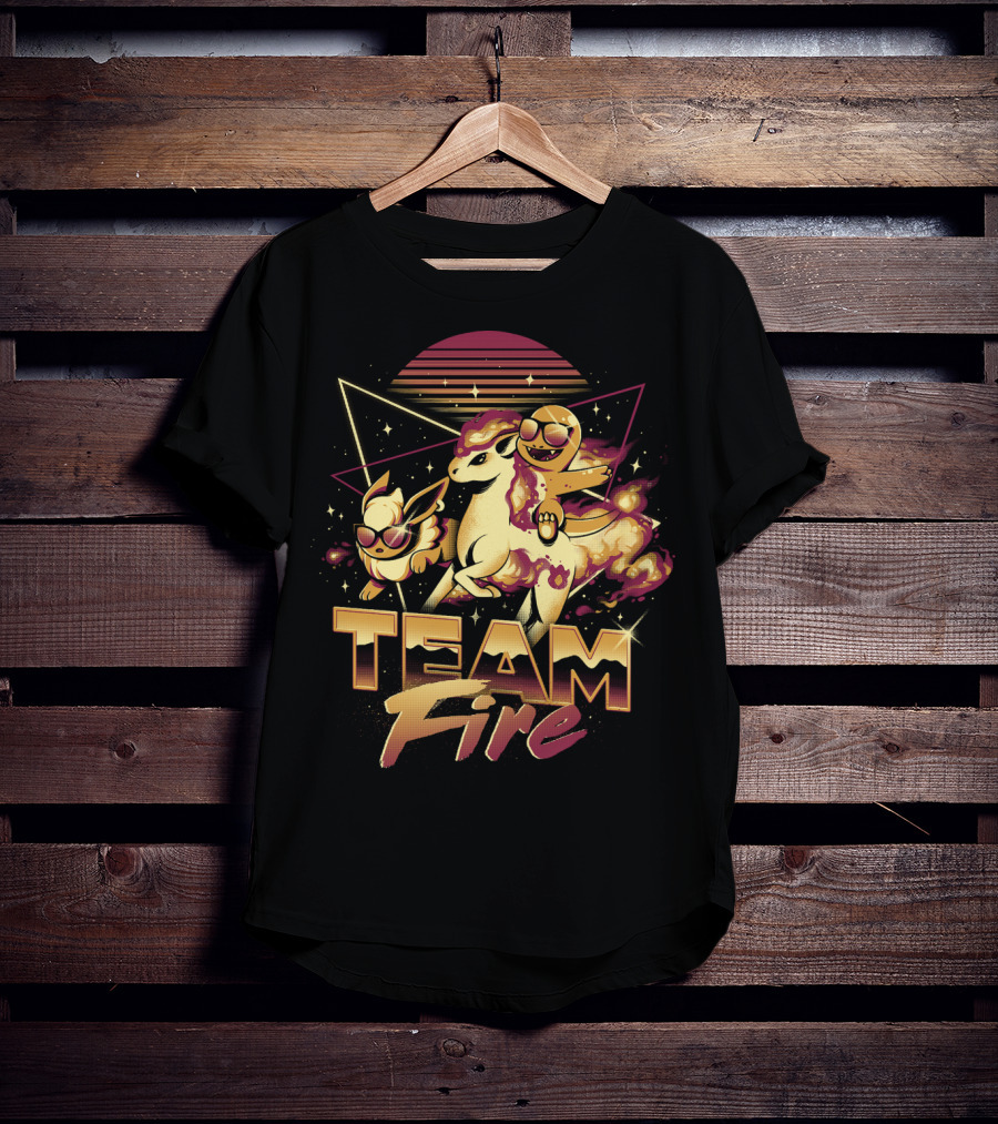 Retro PokEmon Team Fire Sunglasses Ponyta Flareon 80s T-Shirt