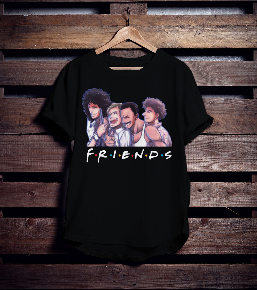 Queen Band Members Anime Style Friends Logo Mashup T-Shirt