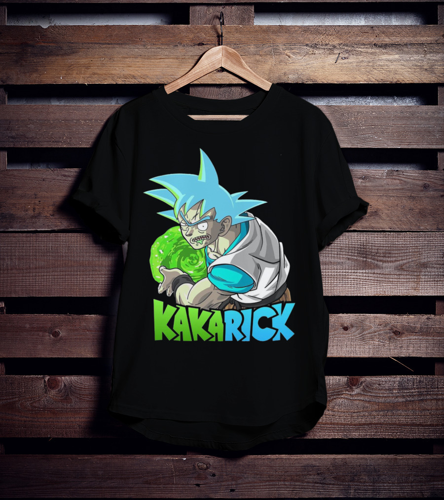 Kakarick Rick And Morty X DBZ Crossover With Green Energy Sphere And Blue Hair T-Shirt