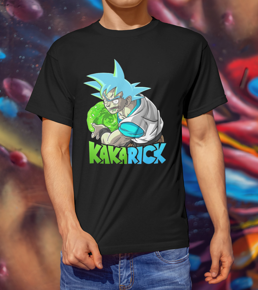 Kakarick Rick And Morty X DBZ Crossover With Green Energy Sphere And Blue Hair T-Shirt