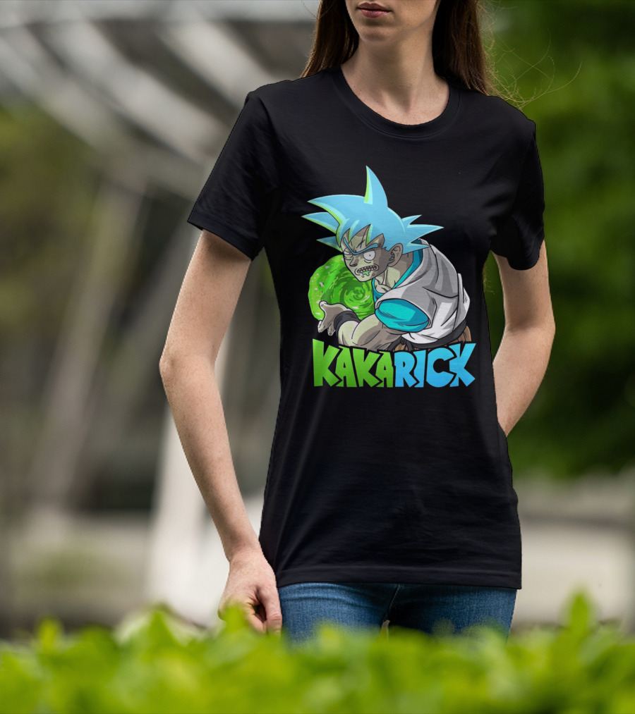 Kakarick Rick And Morty X DBZ Crossover With Green Energy Sphere And Blue Hair T-Shirt