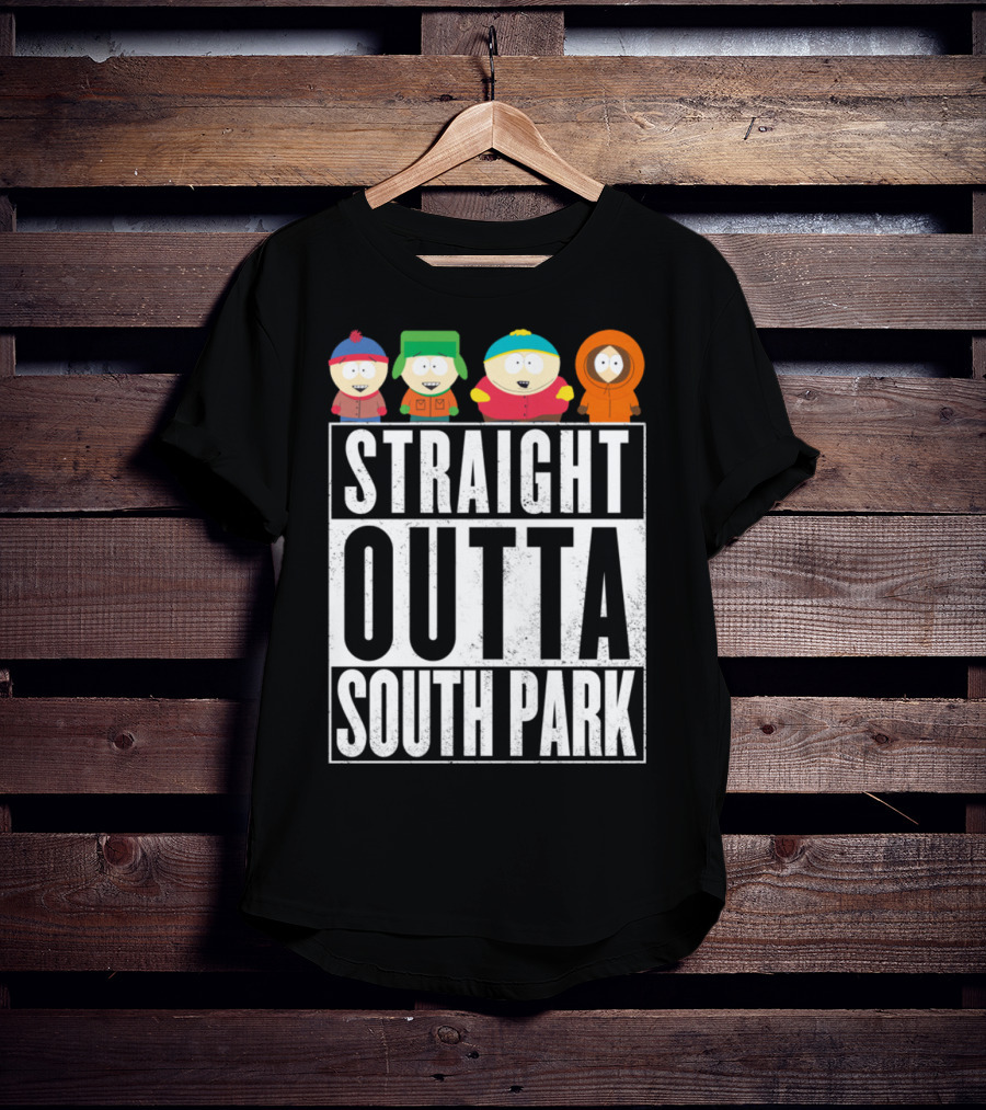 Straight Outta South Park With Iconic Characters Cartman Kyle Stan And Kenny T-Shirt