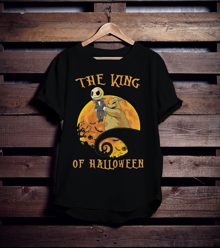 The King Of Halloween Jack Skellington And Oogie Boogie With Pumpkin Moon T-Shirt