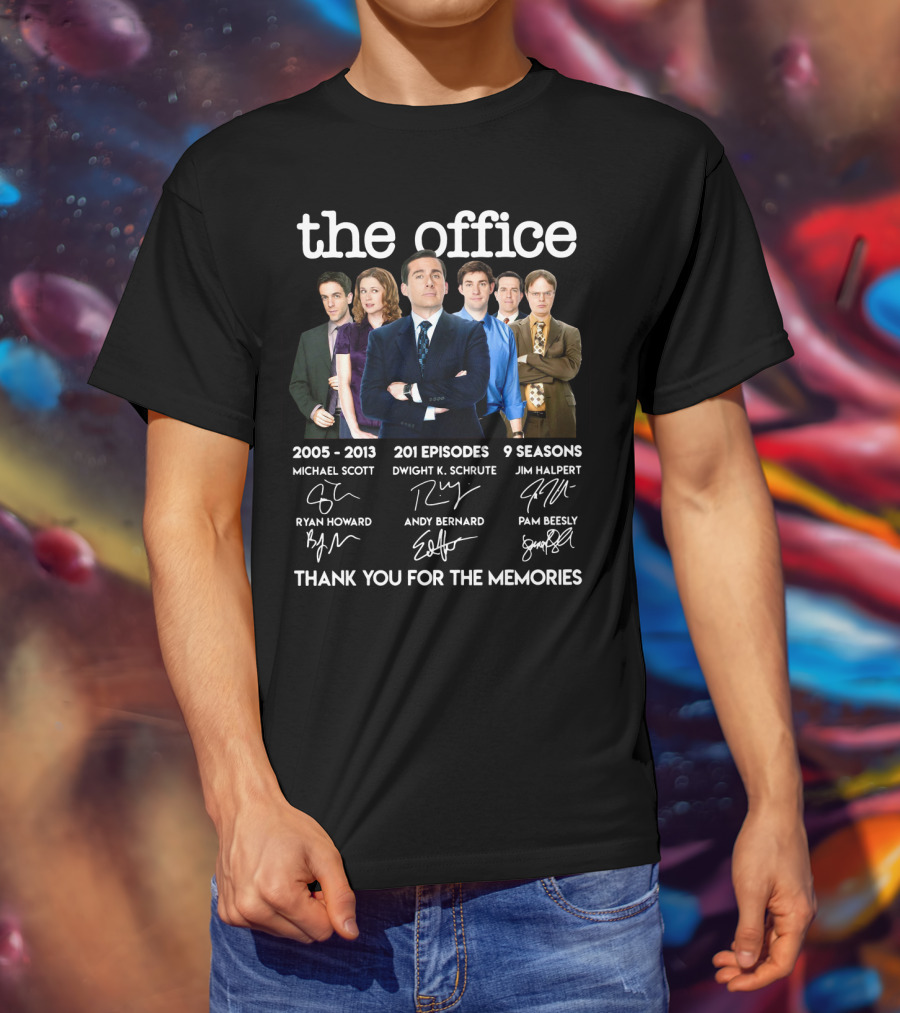 The Office 2005-2013 Thank You For The Memories 201 Episodes 9 Seasons Michael Scott Dwight K. Schrute Jim Halpert Pam Beesly Ryan Howard Andy Bernard T-Shirt