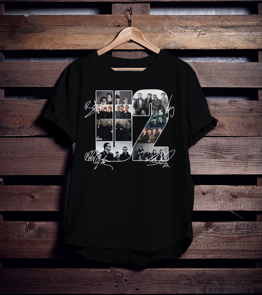 U2 Band Photo Collage With Signatures And Vevo T-Shirt