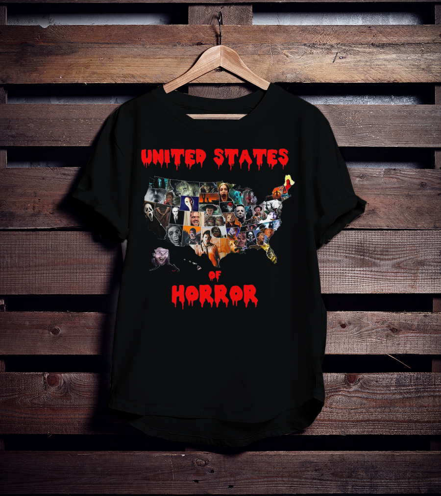 United States Of Horror Iconic Movie Villains Collage T-Shirt