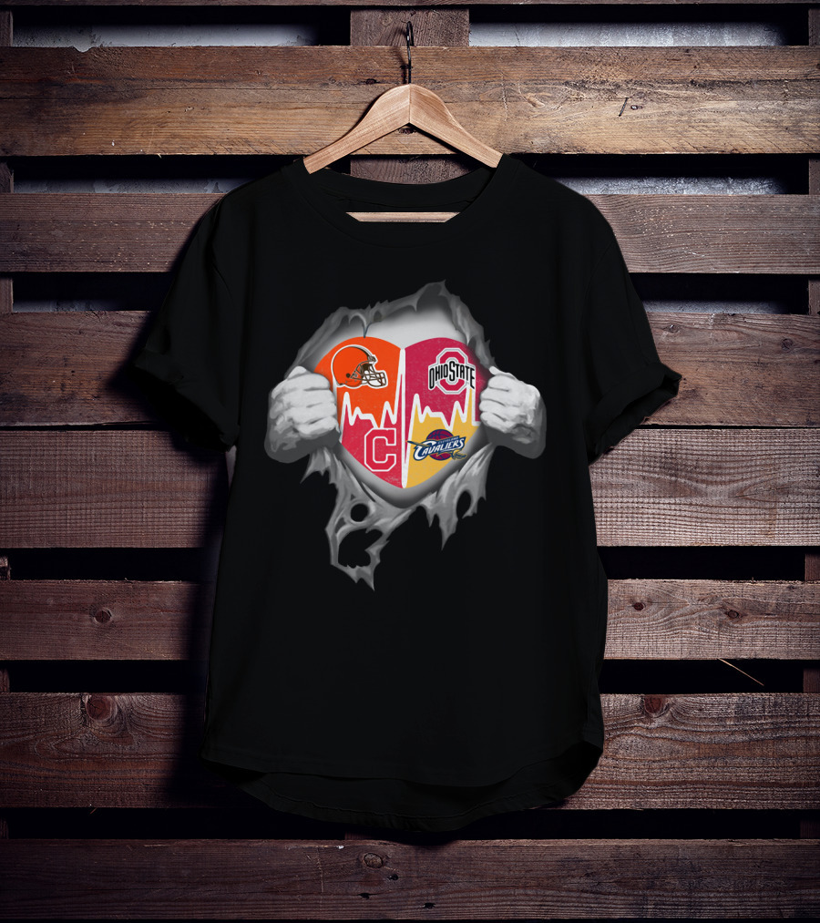 Blood Inside Me Cleveland Browns Ohio State Buckeyes Cavaliers Heartbeat T-Shirt