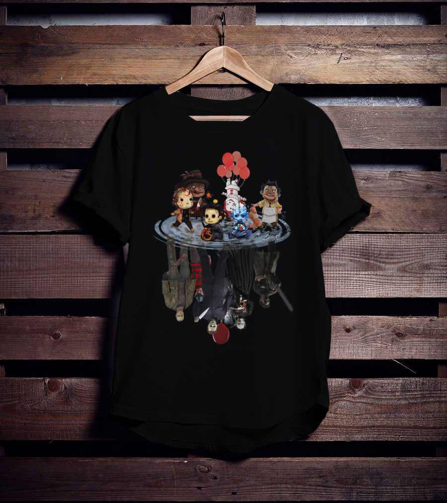 Horror Icons Reflections With Balloons And Shadows T-Shirt
