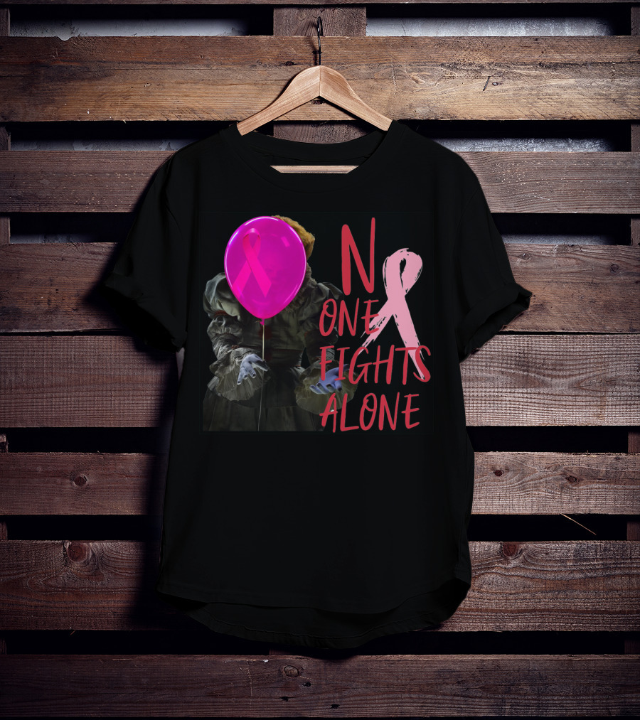 Pennywise No One Fights Alone Breast Cancer Awareness Pink Ribbon Balloon T-Shirt
