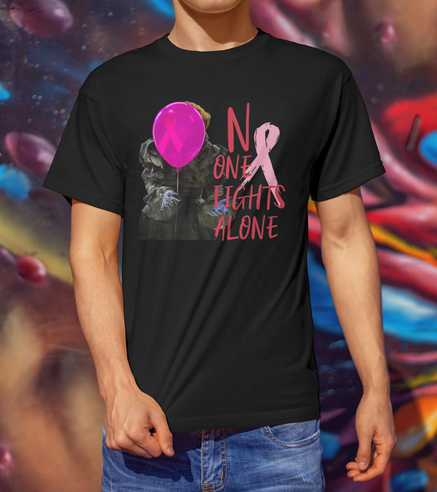 Pennywise No One Fights Alone Breast Cancer Awareness Pink Ribbon Balloon T-Shirt