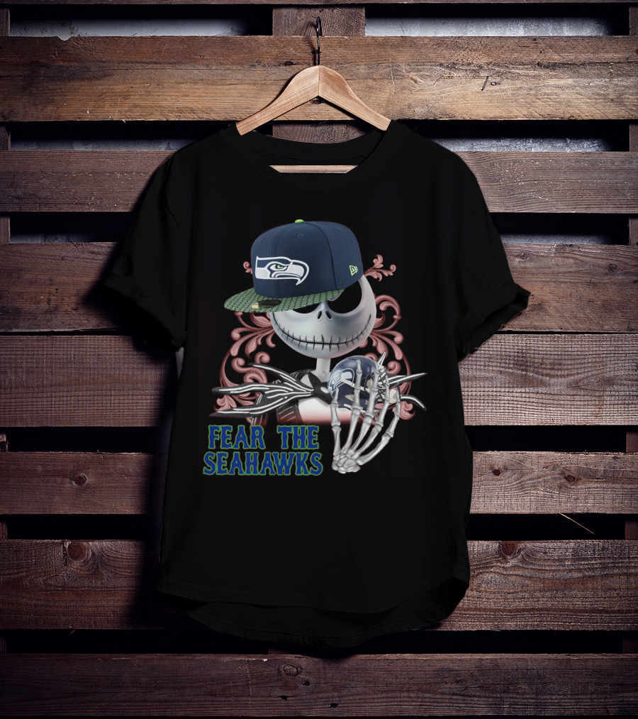 Jack Skellington Wearing Seattle Seahawks Cap With Fear The Seahawks Theme T-Shirt