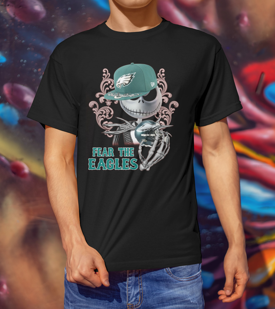 Jack Skellington Fear The Eagles Philadelphia Football T-Shirt