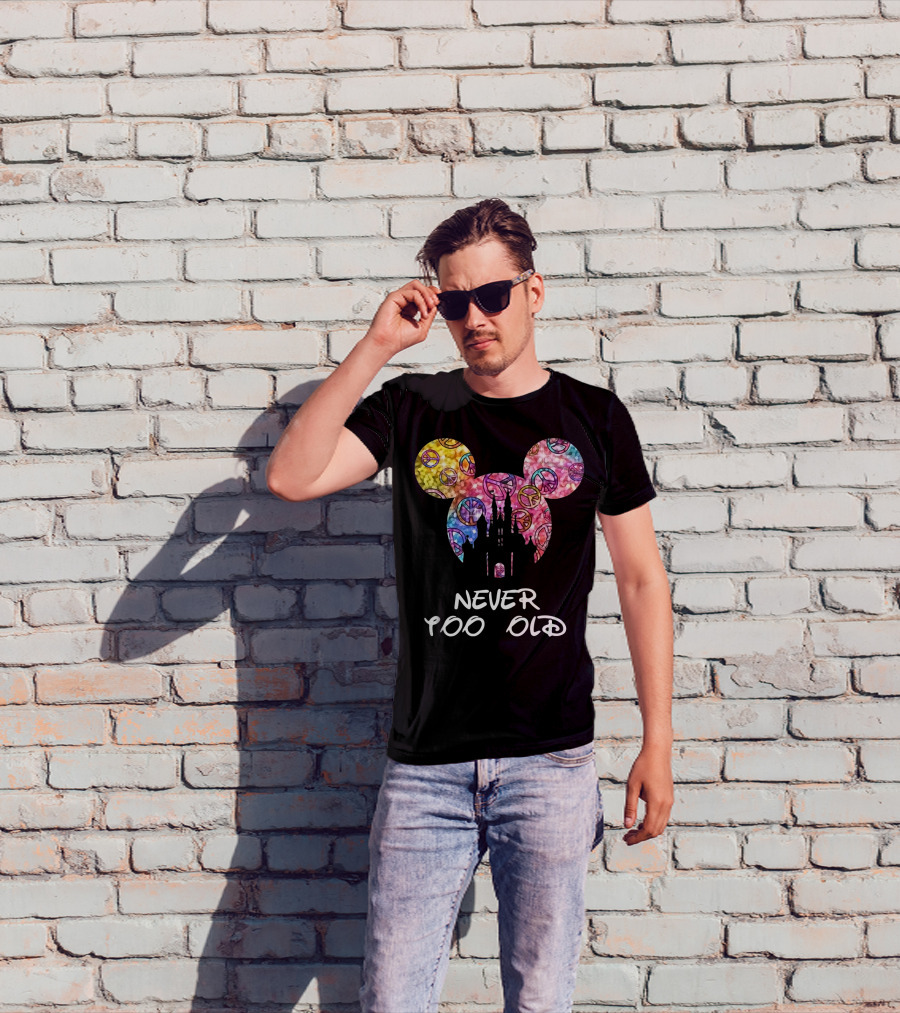 Mickey Never Too Old For Disney Castle Peace Signs T-Shirt