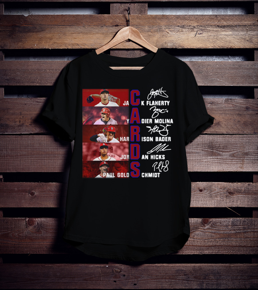 Cards Jack Flaherty Yadier Molina Harrison Bader Jordan Hicks Paul Goldschmidt T-Shirt