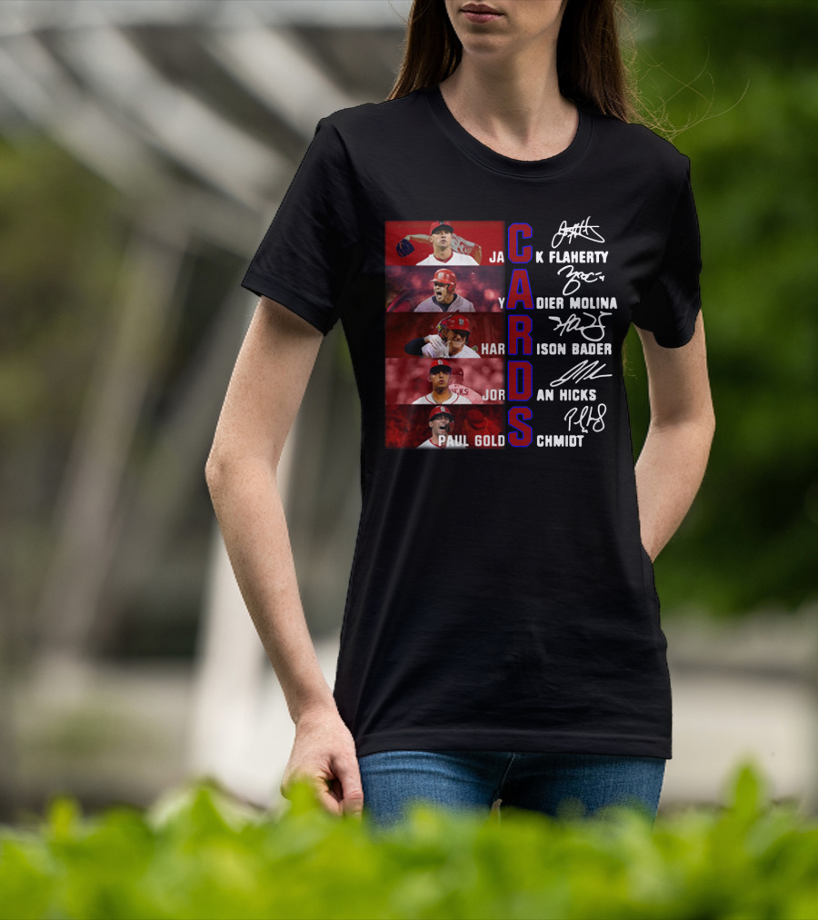 Cards Jack Flaherty Yadier Molina Harrison Bader Jordan Hicks Paul Goldschmidt T-Shirt