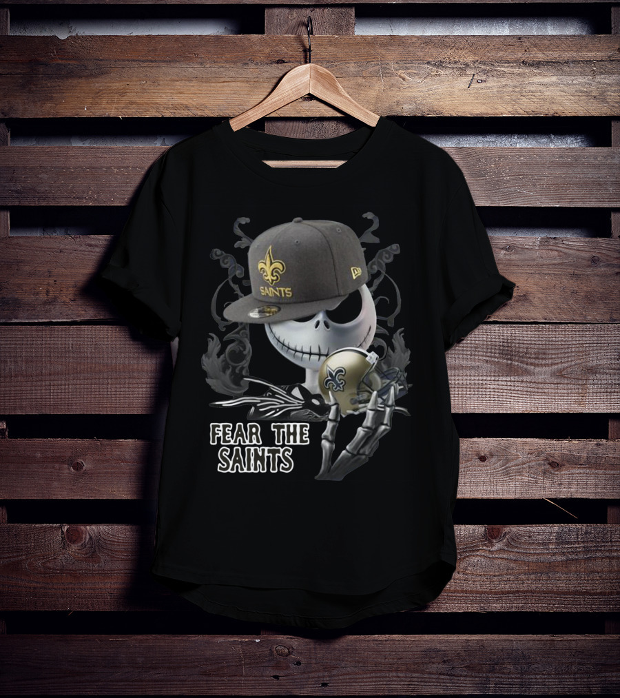 Jack Skellington Fear The Saints New Orleans Fleur-De-Lis Helmet T-Shirt