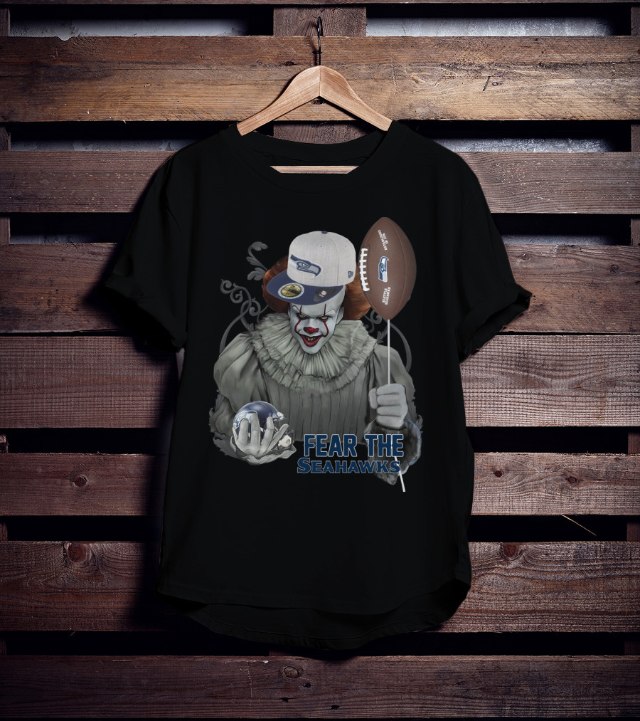 Pennywise Holding Seattle Seahawks Football And Wearing Seahawks Cap T-Shirt