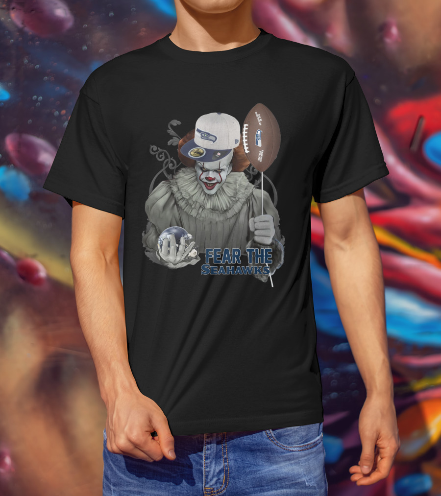 Pennywise Holding Seattle Seahawks Football And Wearing Seahawks Cap T-Shirt