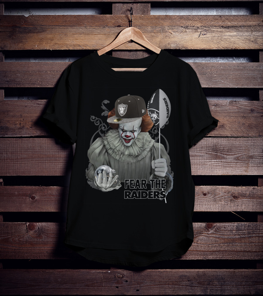 Fear The Raiders Pennywise With Oakland Raiders Hat And Balloon T-Shirt