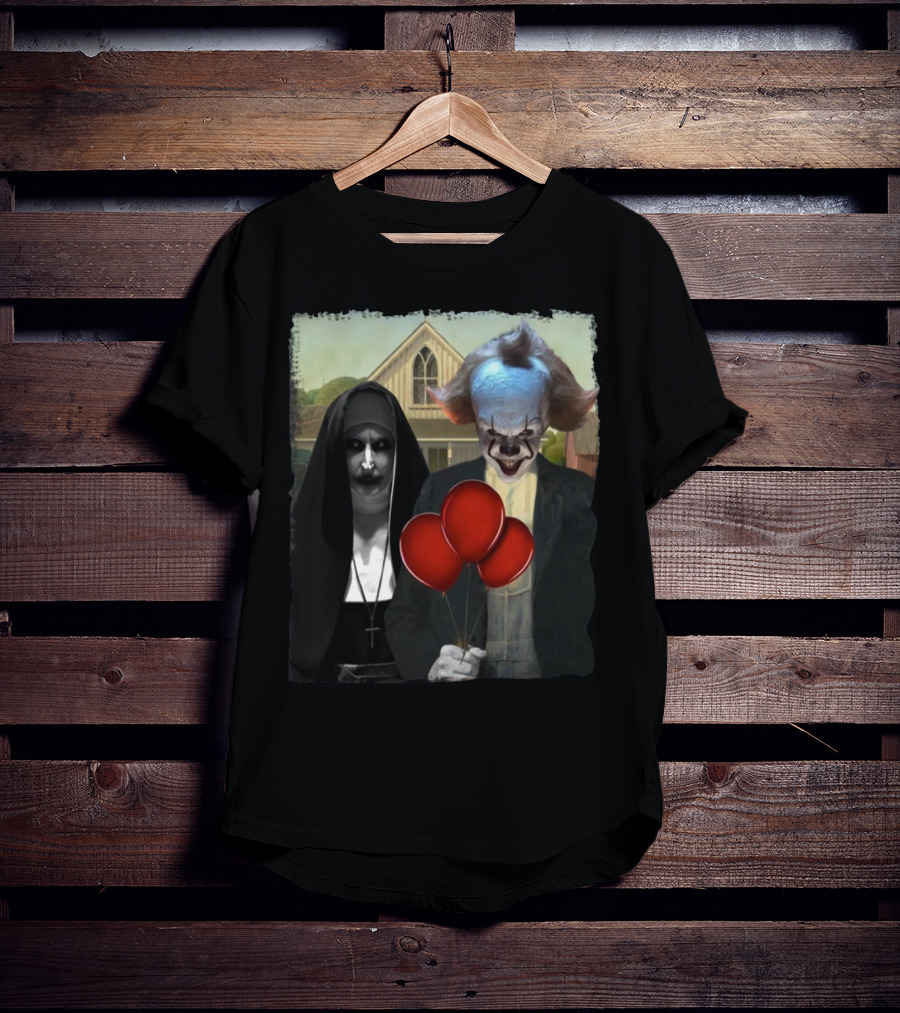 It Pennywise Valak The Nun American Gothic Red Balloons T-Shirt